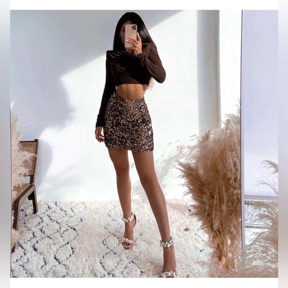 ZARA Golden Sequin Mini Skirt✨